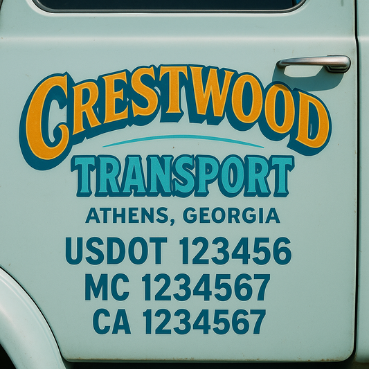 Trucking Door Decal With Name, City, USDOT, MC, CA, KYU, or Regulation Number Decal Stickers | Semi Truck US DOT Lettering Signs