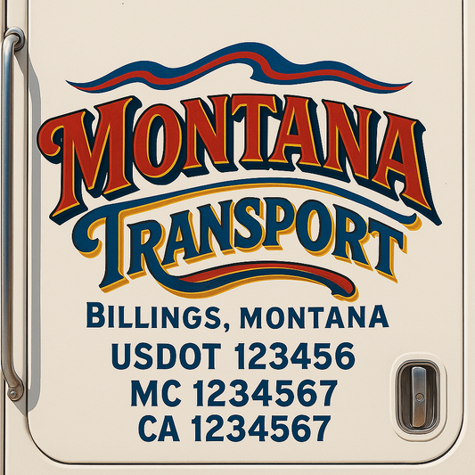 Trucking Door Decal With Name, City, USDOT, MC, CA, KYU, or Regulation Number Decal Stickers | Semi Truck US DOT Lettering Signs