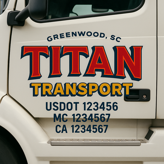 Trucking Door Decal With Name, City, USDOT, MC, CA, KYU, or Regulation Number Decal Stickers | Semi Truck US DOT Lettering Signs