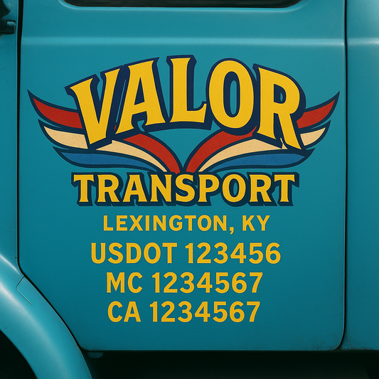 Trucking Door Decal With Name, City, USDOT, MC, CA, KYU, or Regulation Number Decal Stickers | Semi Truck US DOT Lettering Signs
