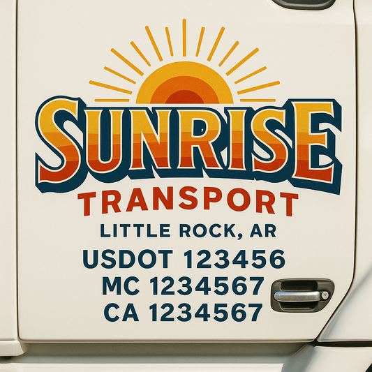 Trucking Door Decal With Name, City, USDOT, MC, CA, KYU, or Regulation Number Decal Stickers | Semi Truck US DOT Lettering Signs
