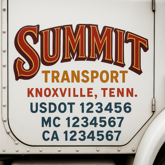 Trucking Door Decal With Name, City, USDOT, MC, CA, KYU, or Regulation Number Decal Stickers | Semi Truck US DOT Lettering Signs