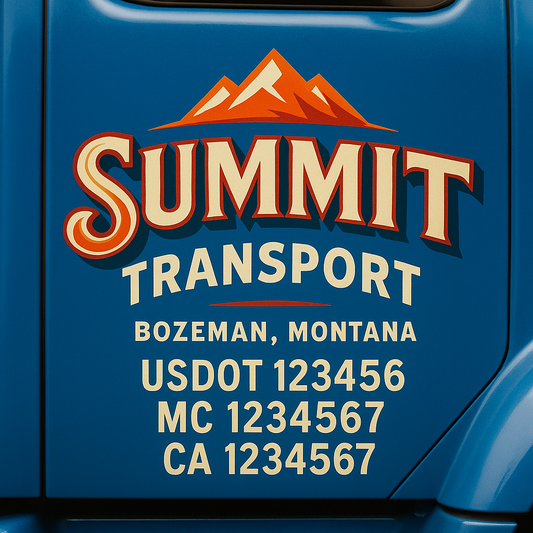 Trucking Door Decal With Name, City, USDOT, MC, CA, KYU, or Regulation Number Decal Stickers | Semi Truck US DOT Lettering Signs