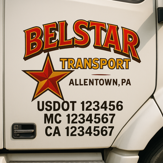 Trucking Door Decal With Name, City, USDOT, MC, CA, KYU, or Regulation Number Decal Stickers | Semi Truck US DOT Lettering Signs