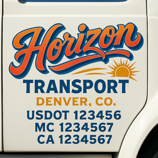 Trucking Door Decal With Name, City, USDOT, MC, CA, KYU, or Regulation Number Decal Stickers | Semi Truck US DOT Lettering Signs