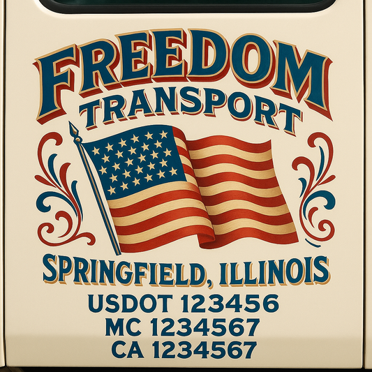 Trucking Door Decal With Name, City, USDOT, MC, CA, KYU, or Regulation Number Decal Stickers | Semi Truck US DOT Lettering Signs
