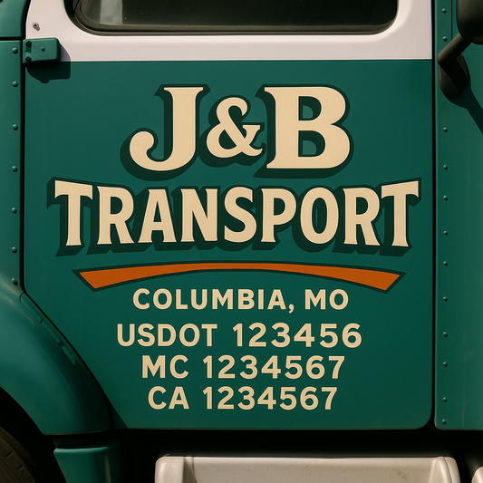 Trucking Door Decal With Name, City, USDOT, MC, CA, KYU, or Regulation Number Decal Stickers | Semi Truck US DOT Lettering Signs