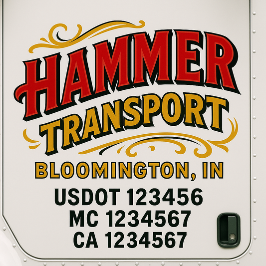 Trucking Door Decal With Name, City, USDOT, MC, CA, KYU, or Regulation Number Decal Stickers | Semi Truck US DOT Lettering Signs