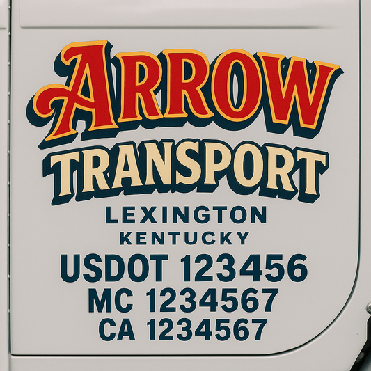 Trucking Door Decal With Name, City, USDOT, MC, CA, KYU, or Regulation Number Decal Stickers | Semi Truck US DOT Lettering Signs
