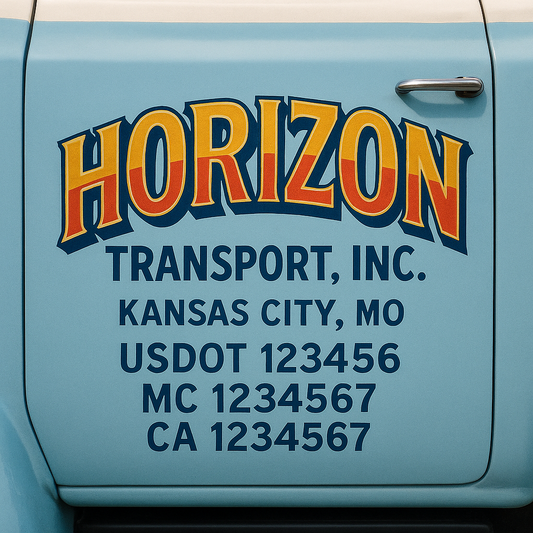 Trucking Door Decal With Name, City, USDOT, MC, CA, KYU, or Regulation Number Decal Stickers | Semi Truck US DOT Lettering Signs