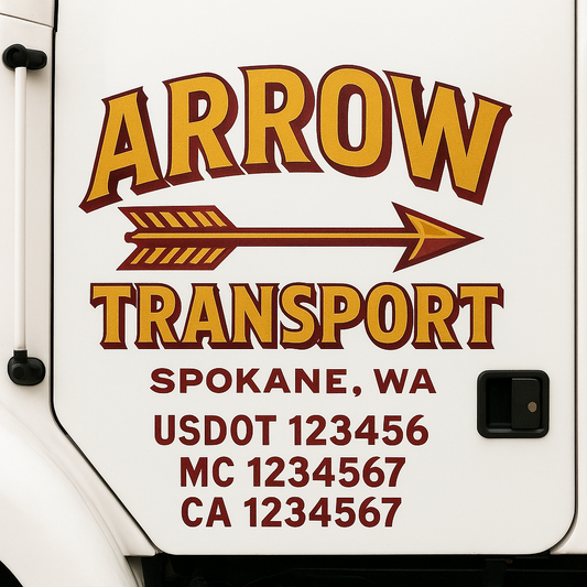 Trucking Door Decal With Name, City, USDOT, MC, CA, KYU, or Regulation Number Decal Stickers | Semi Truck US DOT Lettering Signs