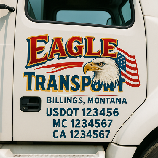 Trucking Door Decal With Name, City, USDOT, MC, CA, KYU, or Regulation Number Decal Stickers | Semi Truck US DOT Lettering Signs