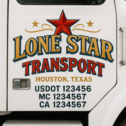 Trucking Door Decal With Name, City, USDOT, MC, CA, KYU, or Regulation Number Decal Stickers | Semi Truck US DOT Lettering Signs