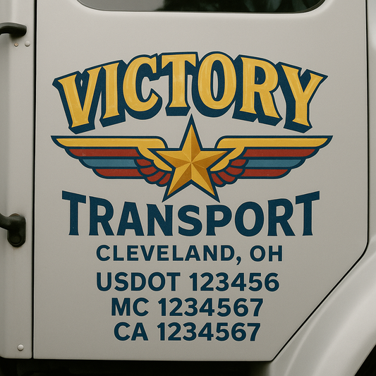Trucking Door Decal With Name, City, USDOT, MC, CA, KYU, or Regulation Number Decal Stickers | Semi Truck US DOT Lettering Signs