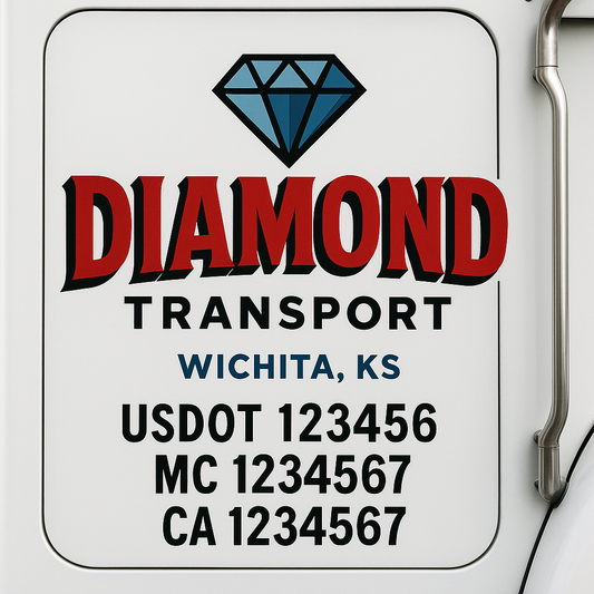 Trucking Door Decal With Name, City, USDOT, MC, CA, KYU, or Regulation Number Decal Stickers | Semi Truck US DOT Lettering Signs