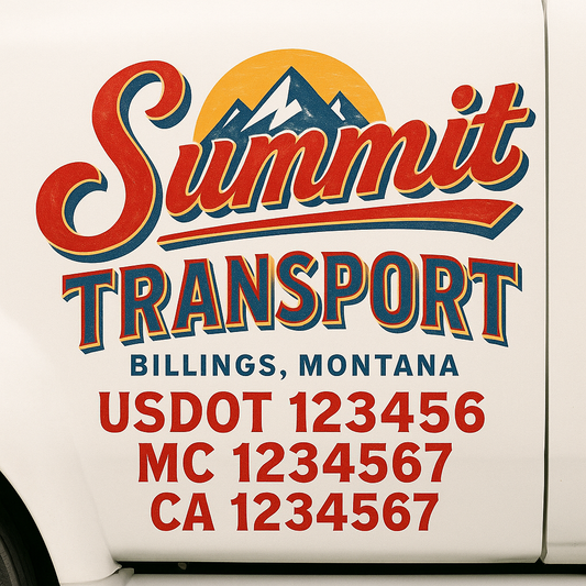 Trucking Door Decal With Name, City, USDOT, MC, CA, KYU, or Regulation Number Decal Stickers | Semi Truck US DOT Lettering Signs