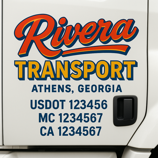 Trucking Door Decal With Name, City, USDOT, MC, CA, KYU, or Regulation Number Decal Stickers | Semi Truck US DOT Lettering Signs