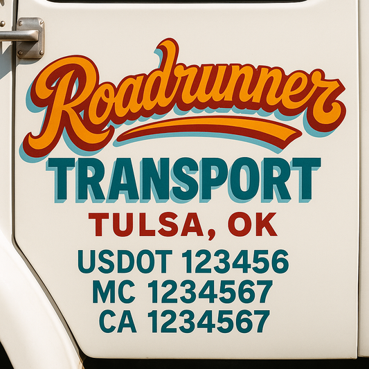 Trucking Door Decal With Name, City, USDOT, MC, CA, KYU, or Regulation Number Decal Stickers | Semi Truck US DOT Lettering Signs