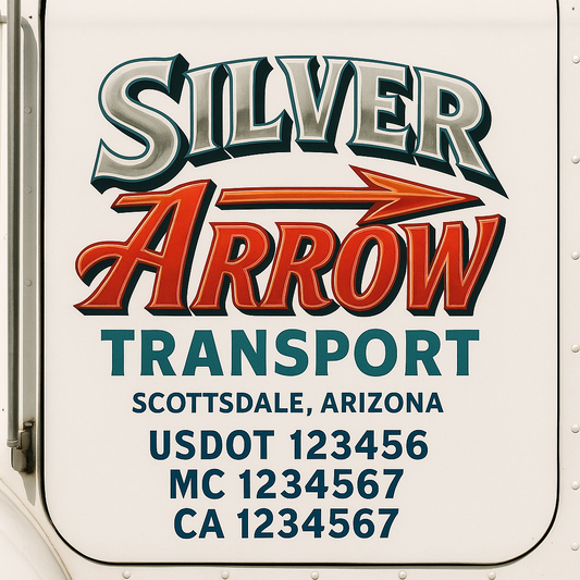 Trucking Door Decal With Name, City, USDOT, MC, CA, KYU, or Regulation Number Decal Stickers | Semi Truck US DOT Lettering Signs