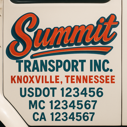 Trucking Door Decal With Name, City, USDOT, MC, CA, KYU, or Regulation Number Decal Stickers | Semi Truck US DOT Lettering Signs