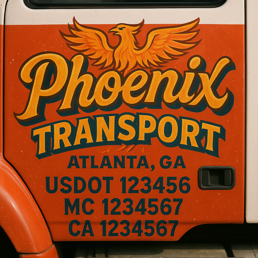 Trucking Door Decal With Name, City, USDOT, MC, CA, KYU, or Regulation Number Decal Stickers | Semi Truck US DOT Lettering Signs