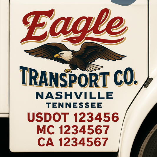 Trucking Door Decal With Name, City, USDOT, MC, CA, KYU, or Regulation Number Decal Stickers | Semi Truck US DOT Lettering Signs