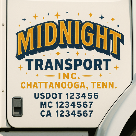 Trucking Door Decal With Name, City, USDOT, MC, CA, KYU, or Regulation Number Decal Stickers | Semi Truck US DOT Lettering Signs