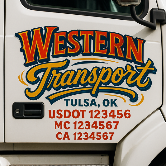 Trucking Door Decal With Name, City, USDOT, MC, CA, KYU, or Regulation Number Decal Stickers | Semi Truck US DOT Lettering Signs