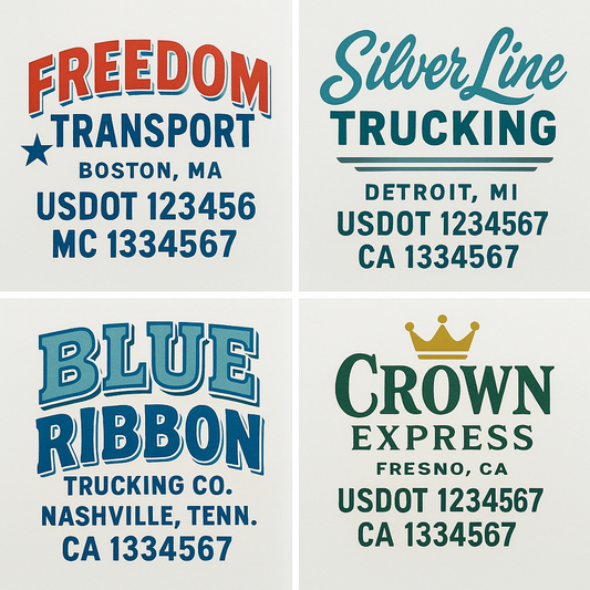 Trucking Door Decal With Name, City, USDOT, MC, CA, KYU, or Regulation Number Decal Stickers | Semi Truck US DOT Lettering Signs
