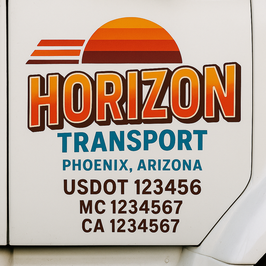 Trucking Door Decal With Name, City, USDOT, MC, CA, KYU, or Regulation Number Decal Stickers | Semi Truck US DOT Lettering Signs