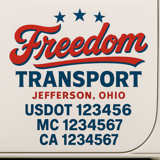 Trucking Door Decal With Name, City, USDOT, MC, CA, KYU, or Regulation Number Decal Stickers | Semi Truck US DOT Lettering Signs