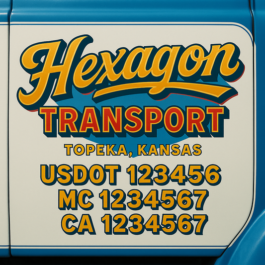 Trucking Door Decal With Name, City, USDOT, MC, CA, KYU, or Regulation Number Decal Stickers | Semi Truck US DOT Lettering Signs