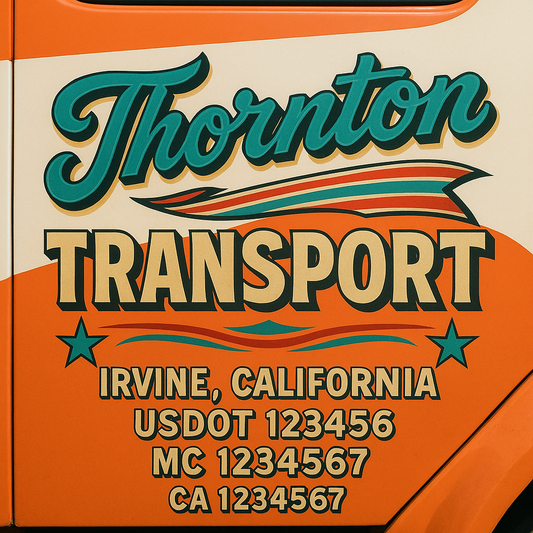 Trucking Door Decal With Name, City, USDOT, MC, CA, KYU, or Regulation Number Decal Stickers | Semi Truck US DOT Lettering Signs
