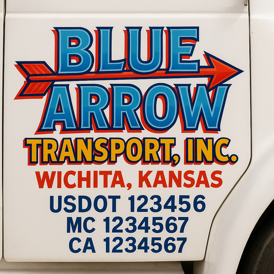 Trucking Door Decal With Name, City, USDOT, MC, CA, KYU, or Regulation Number Decal Stickers | Semi Truck US DOT Lettering Signs