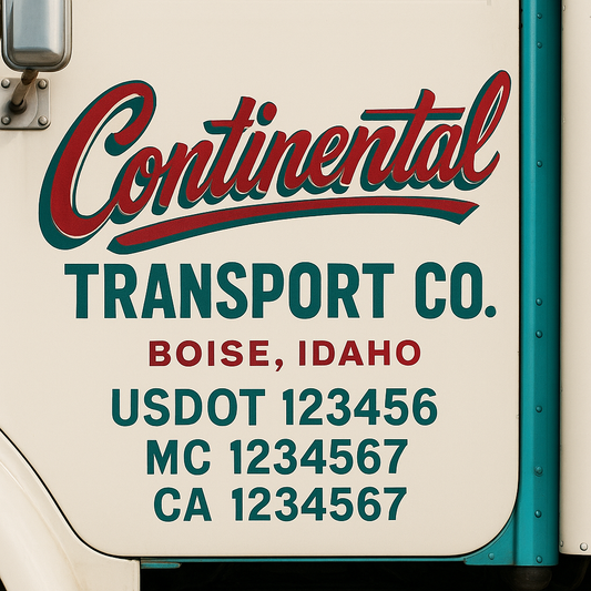 Trucking Door Decal With Name, City, USDOT, MC, CA, KYU, or Regulation Number Decal Stickers | Semi Truck US DOT Lettering Signs
