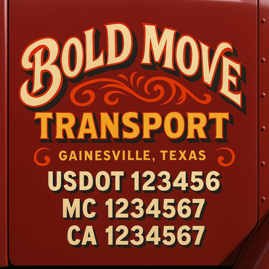 Trucking Door Decal With Name, City, USDOT, MC, CA, KYU, or Regulation Number Decal Stickers | Semi Truck US DOT Lettering Signs