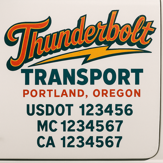 Trucking Door Decal With Name, City, USDOT, MC, CA, KYU, or Regulation Number Decal Stickers | Semi Truck US DOT Lettering Signs