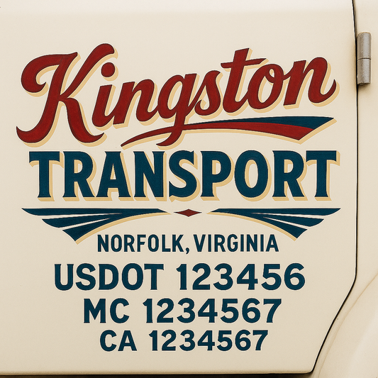 Trucking Door Decal With Name, City, USDOT, MC, CA, KYU, or Regulation Number Decal Stickers | Semi Truck US DOT Lettering Signs