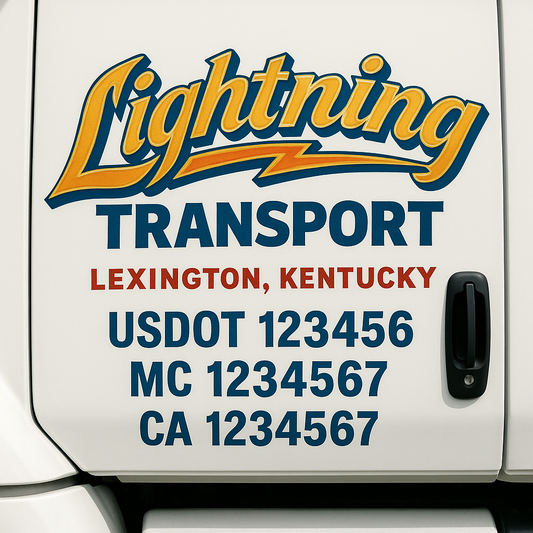 Trucking Door Decal With Name, City, USDOT, MC, CA, KYU, or Regulation Number Decal Stickers | Semi Truck US DOT Lettering Signs