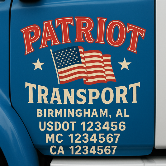 Trucking Door Decal With Name, City, USDOT, MC, CA, KYU, or Regulation Number Decal Stickers | Semi Truck US DOT Lettering Signs