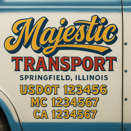 Trucking Door Decal With Name, City, USDOT, MC, CA, KYU, or Regulation Number Decal Stickers | Semi Truck US DOT Lettering Signs