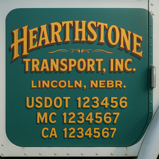 Trucking Door Decal With Name, City, USDOT, MC, CA, KYU, or Regulation Number Decal Stickers | Semi Truck US DOT Lettering Signs