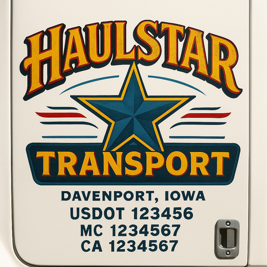Trucking Door Decal With Name, City, USDOT, MC, CA, KYU, or Regulation Number Decal Stickers | Semi Truck US DOT Lettering Signs