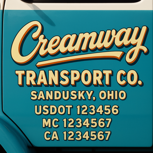 Trucking Door Decal With Name, City, USDOT, MC, CA, KYU, or Regulation Number Decal Stickers | Semi Truck US DOT Lettering Signs