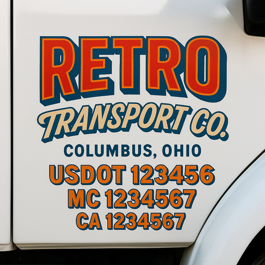 Trucking Door Decal With Name, City, USDOT, MC, CA, KYU, or Regulation Number Decal Stickers | Semi Truck US DOT Lettering Signs