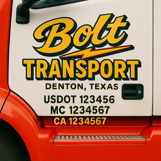 Trucking Door Decal With Name, City, USDOT, MC, CA, KYU, or Regulation Number Decal Stickers | Semi Truck US DOT Lettering Signs