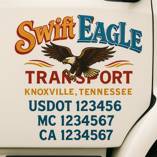 Trucking Door Decal With Name, City, USDOT, MC, CA, KYU, or Regulation Number Decal Stickers | Semi Truck US DOT Lettering Signs
