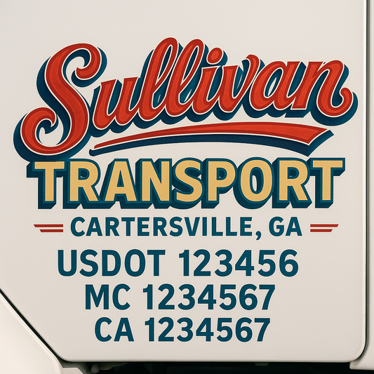 Trucking Door Decal With Name, City, USDOT, MC, CA, KYU, or Regulation Number Decal Stickers | Semi Truck US DOT Lettering Signs