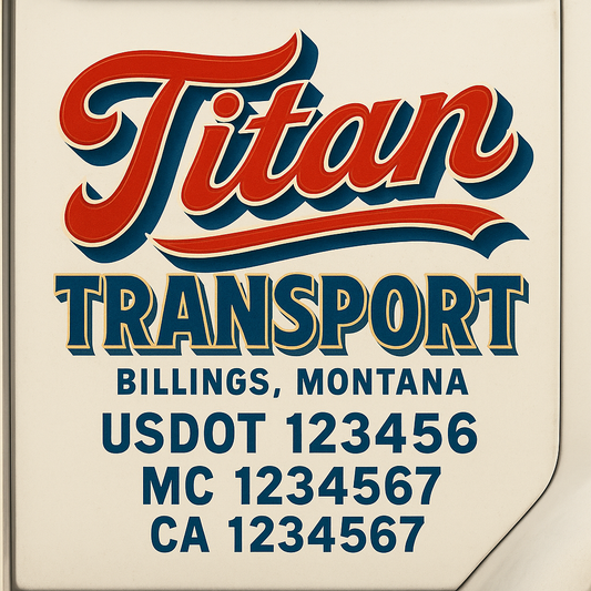 Trucking Door Decal With Name, City, USDOT, MC, CA, KYU, or Regulation Number Decal Stickers | Semi Truck US DOT Lettering Signs