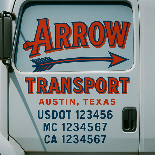 Trucking Door Decal With Name, City, USDOT, MC, CA, KYU, or Regulation Number Decal Stickers | Semi Truck US DOT Lettering Signs